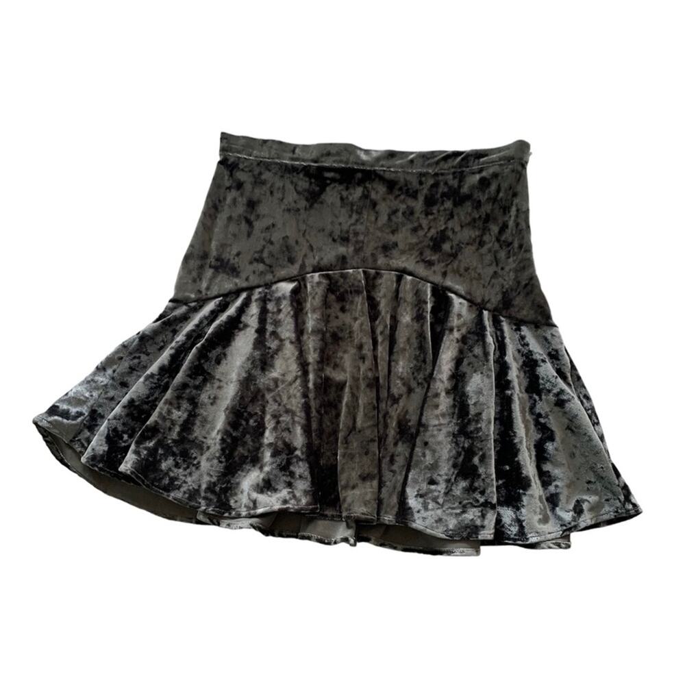 Coco + Jaimeson Silver Gray Crushed Velvet Flounce Mini Skirt Medium
